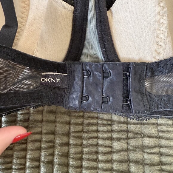 DKNY 34D Black Lace Balconette Plunge Sheer Floral Underwire Bra Lingerie - Picture 7 of 15